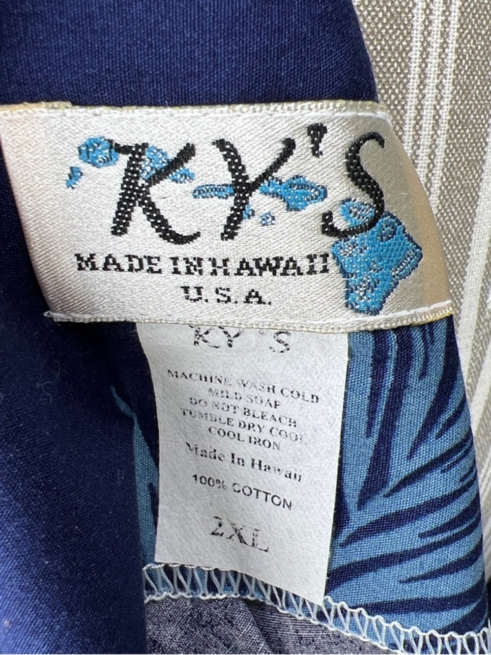 KY’S Hawaiian made Navy Tropical Shift Dress with Floral Trim 100% Cotton S-2XL - Picture 2 of 7
